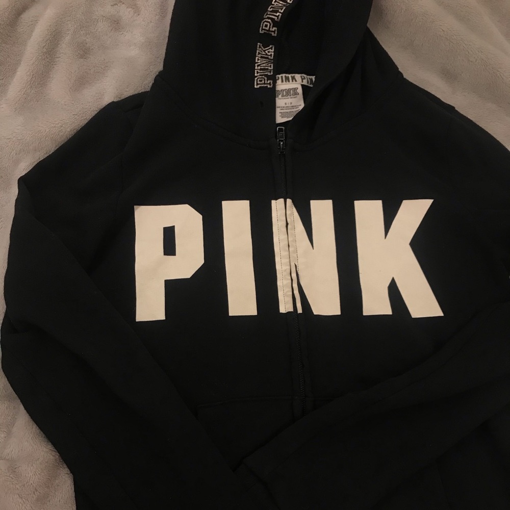 Black pink zip up sweater